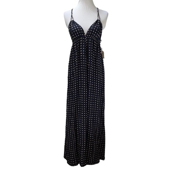 NWT Christopher Deane Neiman Marcus Silk Long Maxi Black Dot Dress New Tags - Picture 2 of 13